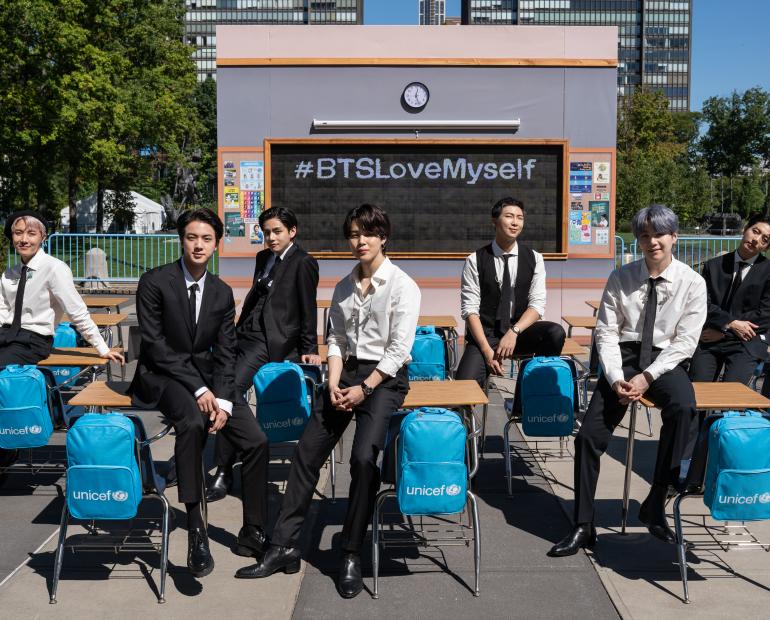 BTS in the UNICEF School Reopening activation during UNGA, in New York