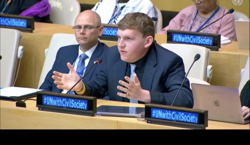 Sean Schrader speaking at UN Civil Society Townhall