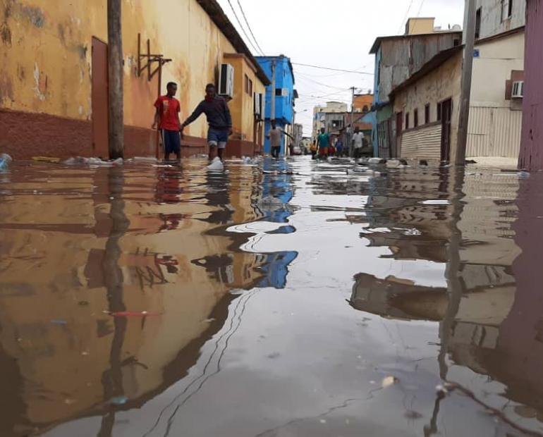 A flooded street in one of Djibouti's residential area.