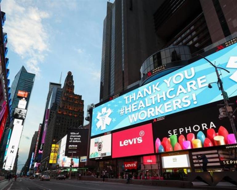 a billboard saying thank you healthcare workers