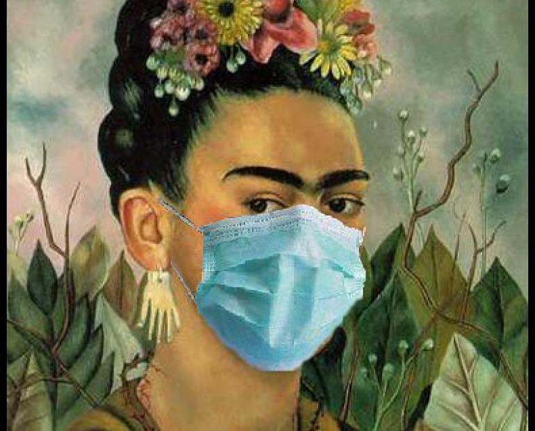 Pintura de Frida Kahlo con cubrebocas