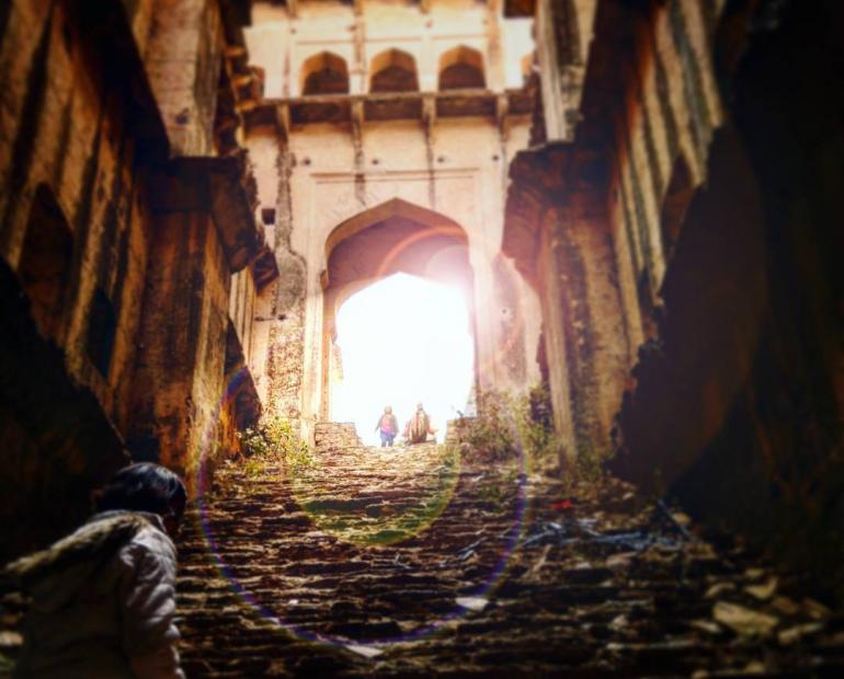 Rani Ki Baoli, Rajasthan with the sun streaming through the main entrance giving a deeply meditative interplay of light and dark