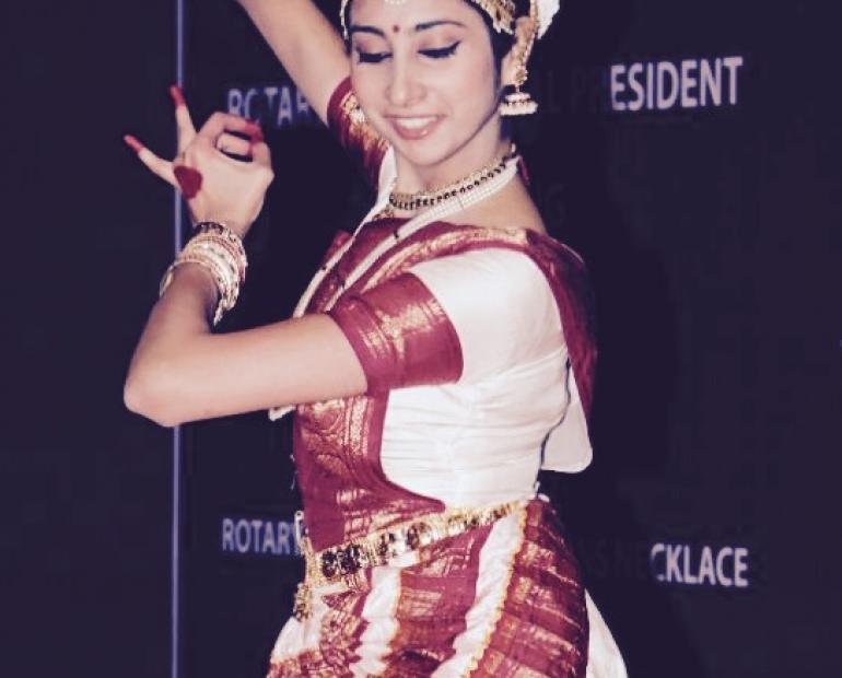 It’s a picture of me dancing, in my traditional Mohiniattam costume.