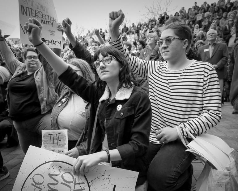 Women at a protest 