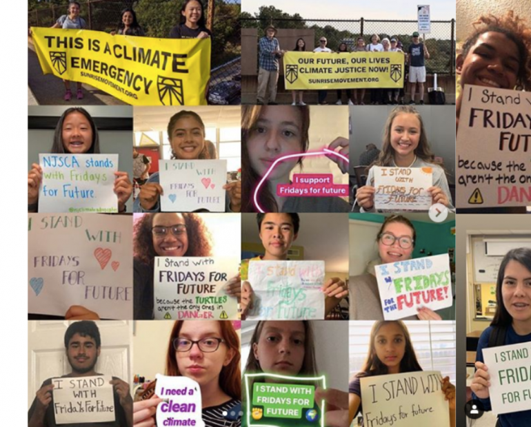 Collage of people's pictures holding a sign for a digital strike