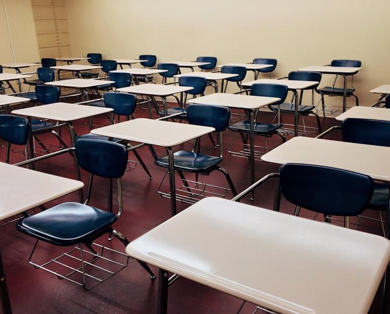 Chairs and desks in a classroom
