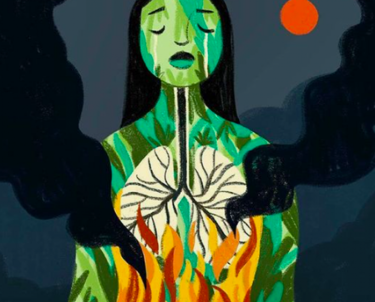Image of woman depicting a burning forest.