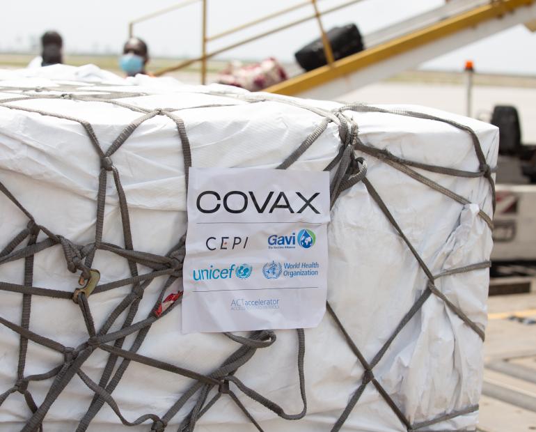 On Friday 26 February 2021, a shipment of COVAX COVID-19 vaccines are offloaded at the airport in Abidjan.
