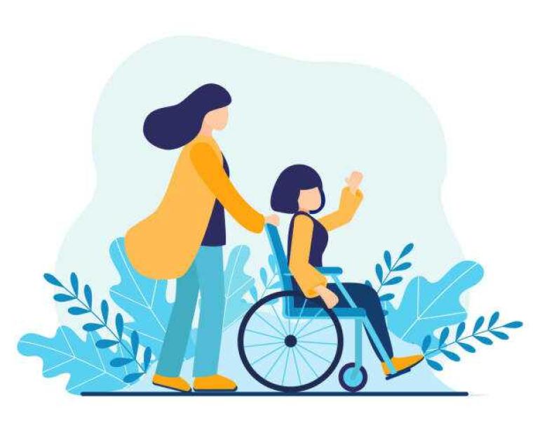 Illustration of a person pushing a wheelchair