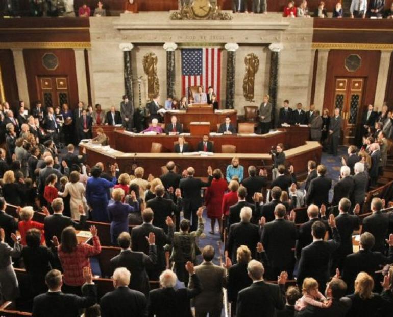 A meeting of the United States House of Representatives in the Capitol Building in Washington D.C.