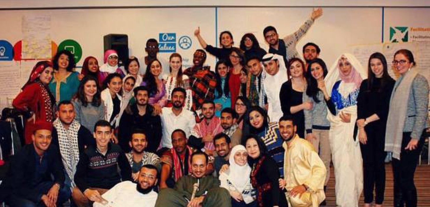 the 41 Youth advocates representing their countries and traditions during the intercultural night in Jordan.