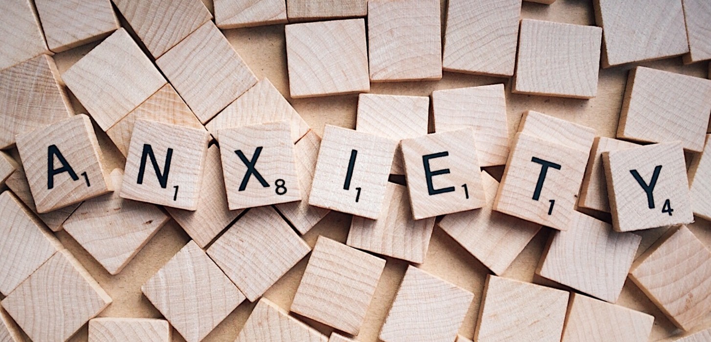 Word Anxiety written in Scrabble letters