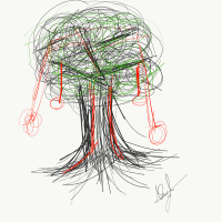 A drawing of a luscious tree, bleeding to death.