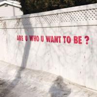 a wall that has the words "are you who you want to be"