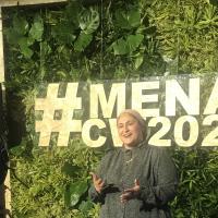 Rand speaking to camera at MENA Climate Week