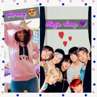 This image contains my picture as well as BTS picture saying me as Army and them as my Magic Shop.