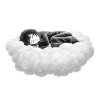 An illustration of a child sleeping on what looks like a cloud