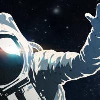 Animated astronaut holding up peace sign