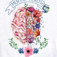 There is a half brain with flowers on other half stating mental health above