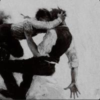 painting of two lovers falling, by alan stephens