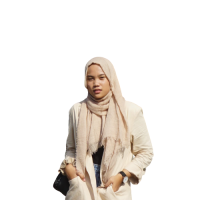 a teenage girl wearing a hijab blazer in cream color.
